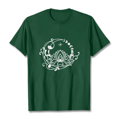 Buddha Stones Simple Design Lotus Flower Moon Flowing Vines Pattern Cotton Tee T-shirt