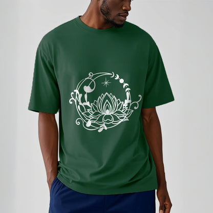 Buddha Stones Simple Design Lotus Flower Moon Flowing Vines Pattern Cotton Tee T-shirt