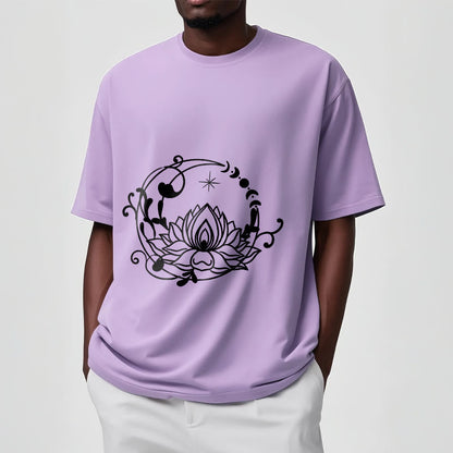 Buddha Stones Simple Design Lotus Flower Moon Flowing Vines Pattern Cotton Tee T-shirt