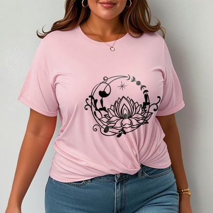 Buddha Stones Simple Design Lotus Flower Moon Flowing Vines Pattern Cotton Tee T-shirt