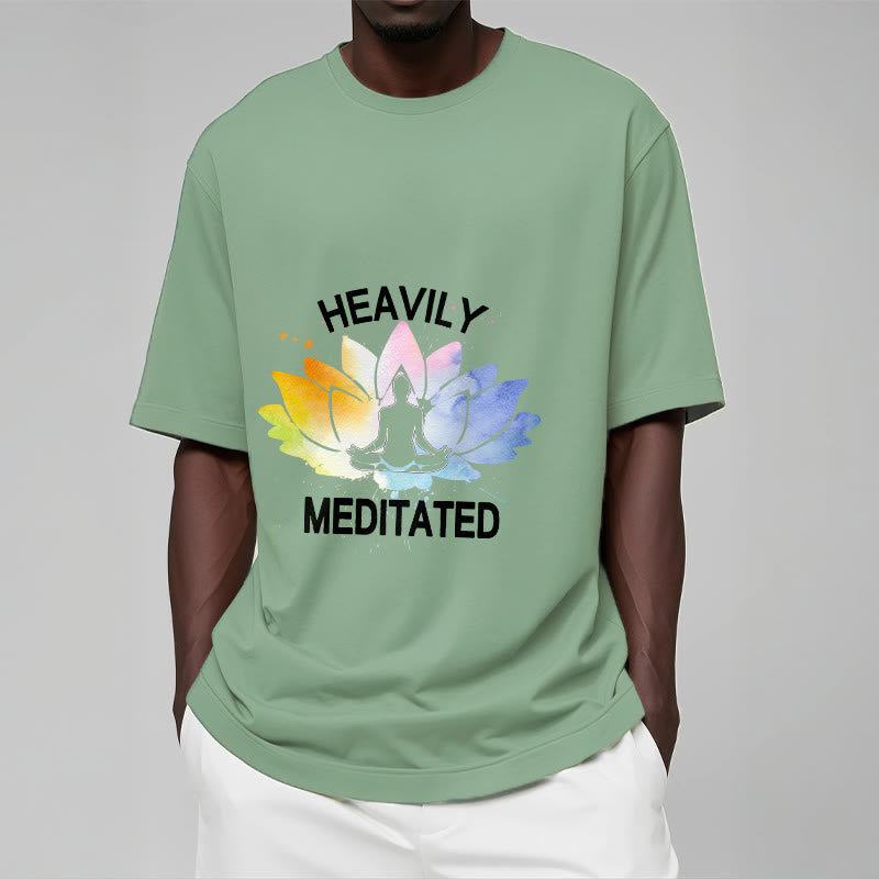 Buddha Stones Colorful Lotus Flower Meditation Figure Pattern Cotton Tee T-shirt