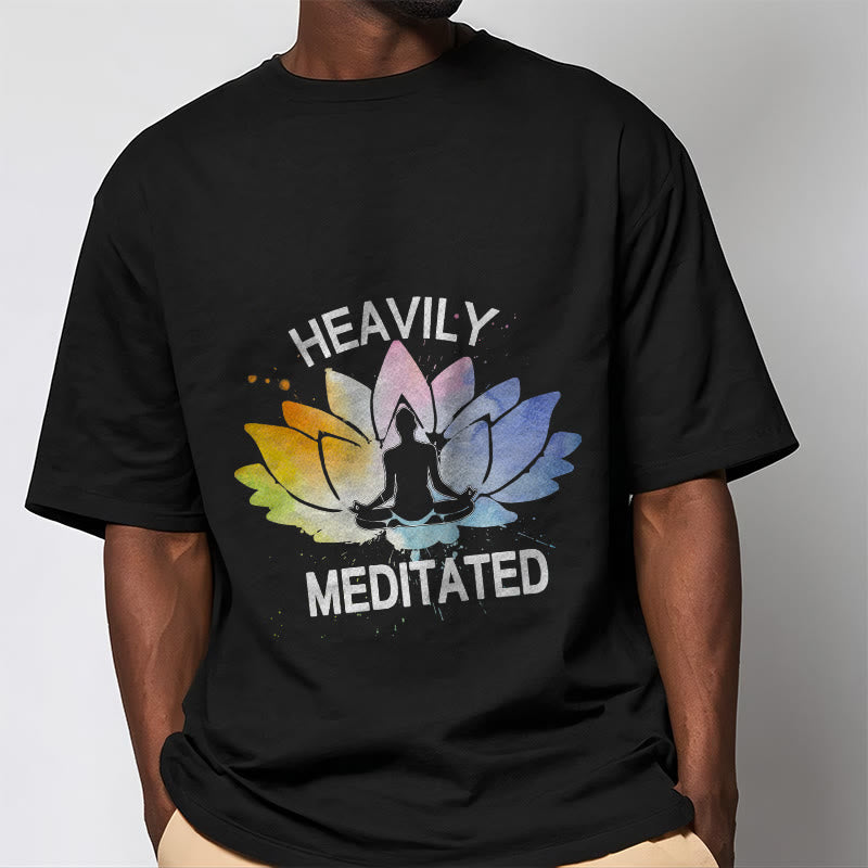 Buddha Stones Colorful Lotus Flower Meditation Figure Pattern Cotton Tee T-shirt