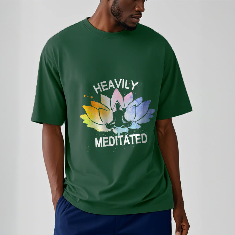 Buddha Stones Colorful Lotus Flower Meditation Figure Pattern Cotton Tee T-shirt