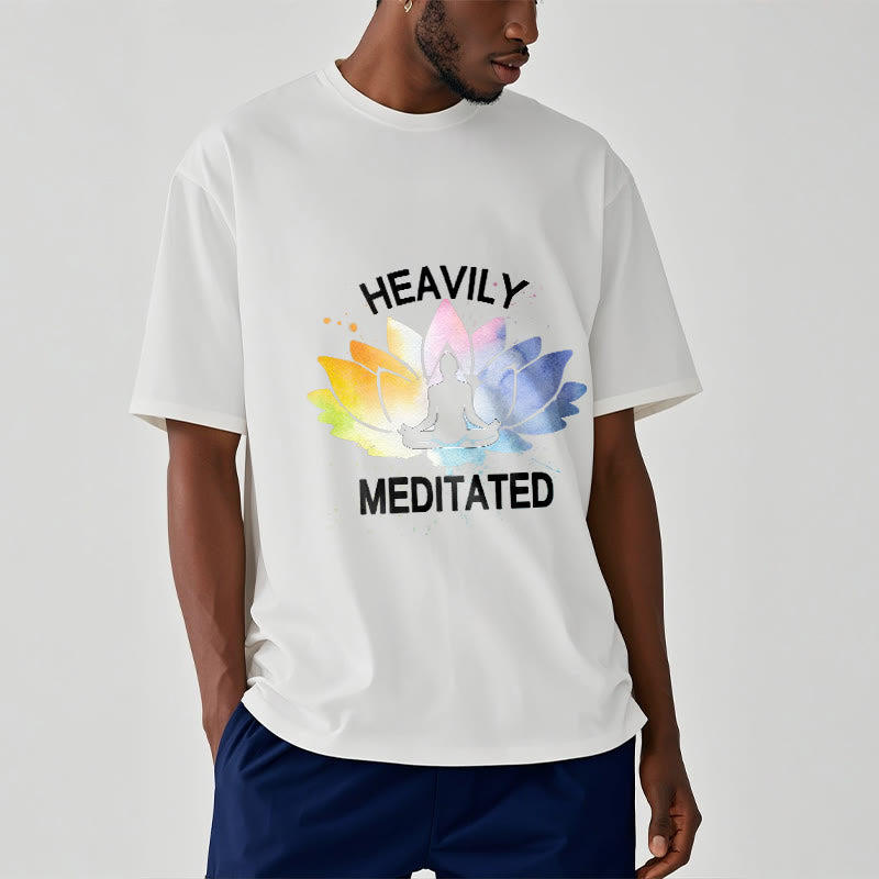 Buddha Stones Colorful Lotus Flower Meditation Figure Pattern Cotton Tee T-shirt