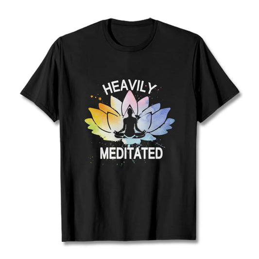 Buddha Stones Colorful Lotus Flower Meditation Figure Pattern Cotton Tee T-shirt