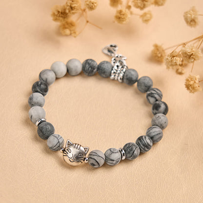 FREE Today: Emotional Balance and Strength Handmade Save A Cat Black Veined Jasper Bracelet