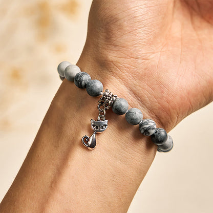 FREE Today: Emotional Balance and Strength Handmade Save A Cat Black Veined Jasper Bracelet