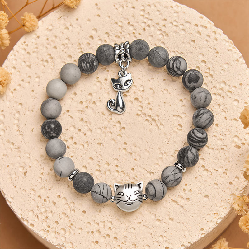 FREE Today: Emotional Balance and Strength Handmade Save A Cat Black Veined Jasper Bracelet