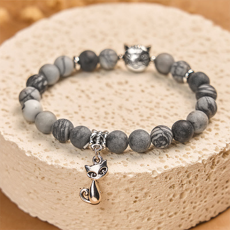 FREE Today: Emotional Balance and Strength Handmade Save A Cat Black Veined Jasper Bracelet