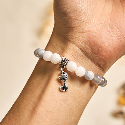 Buddha Stones Ragdoll Cat Gray Striped Agate Chalcedony Support Bracelet