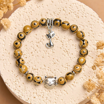 Buddha Stones Bengal Cat Natural Agate Stone Inner Strength Bracelet