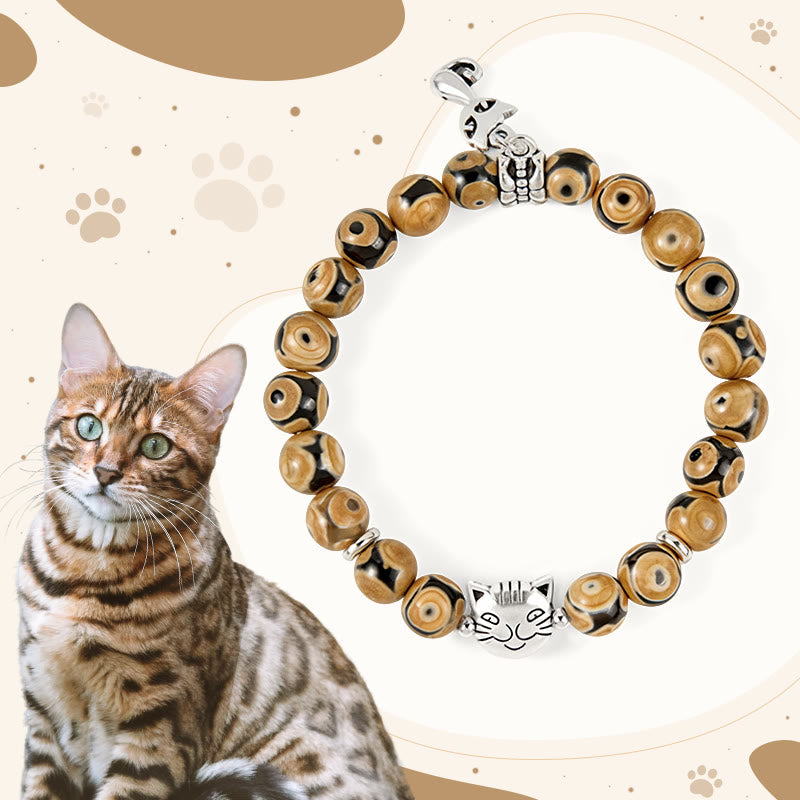 Buddha Stones Bengal Cat Natural Agate Stone Inner Strength Bracelet
