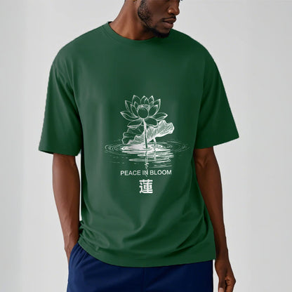 Buddha Stones Lotus Flower Lotus Leaf Ripple Pattern Tee Cotton T-shirt