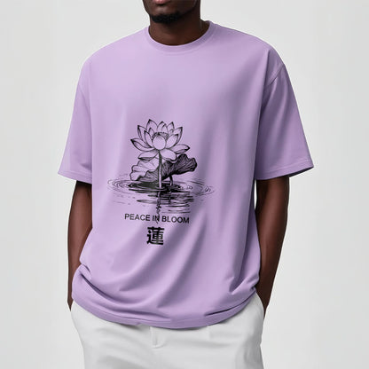 Buddha Stones Lotus Flower Lotus Leaf Ripple Pattern Tee Cotton T-shirt