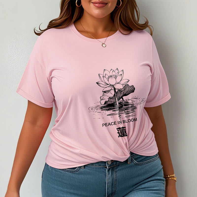 Buddha Stones Lotus Flower Lotus Leaf Ripple Pattern Tee Cotton T-shirt