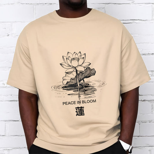 Buddha Stones Lotus Flower Lotus Leaf Ripple Pattern Tee Cotton T-shirt