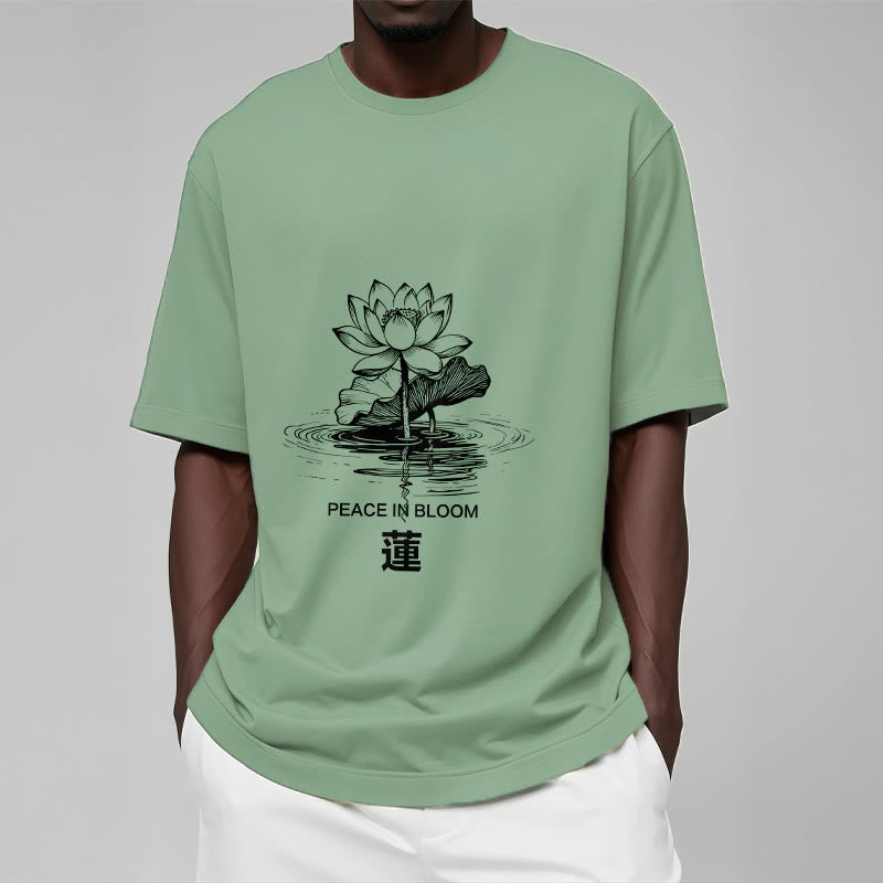Buddha Stones Lotus Flower Lotus Leaf Ripple Pattern Tee Cotton T-shirt