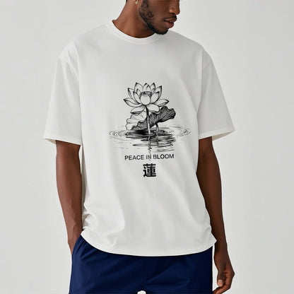 Buddha Stones Lotus Flower Lotus Leaf Ripple Pattern Tee Cotton T-shirt