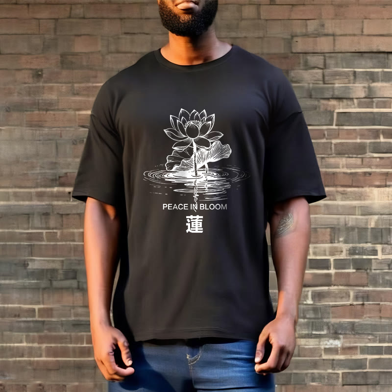 Buddha Stones Lotus Flower Lotus Leaf Ripple Pattern Tee Cotton T-shirt