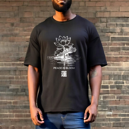 Buddha Stones Lotus Flower Lotus Leaf Ripple Pattern Tee Cotton T-shirt