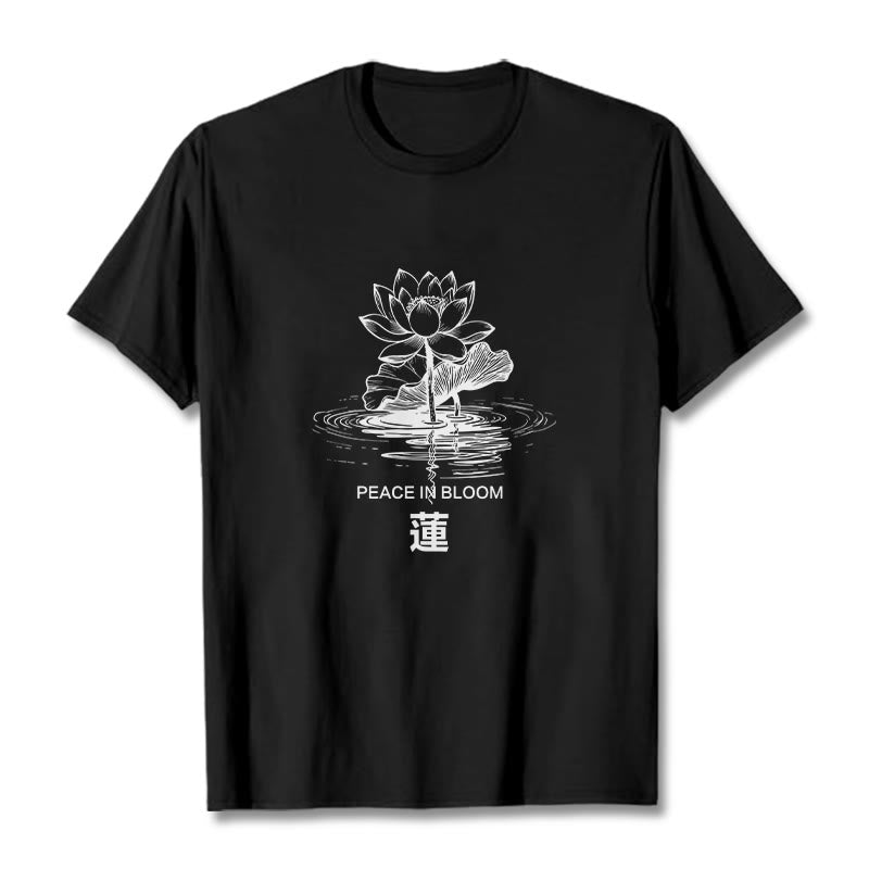 Buddha Stones Lotus Flower Lotus Leaf Ripple Pattern Tee Cotton T-shirt