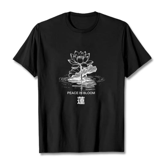 Buddha Stones Lotus Flower Lotus Leaf Ripple Pattern Tee Cotton T-shirt