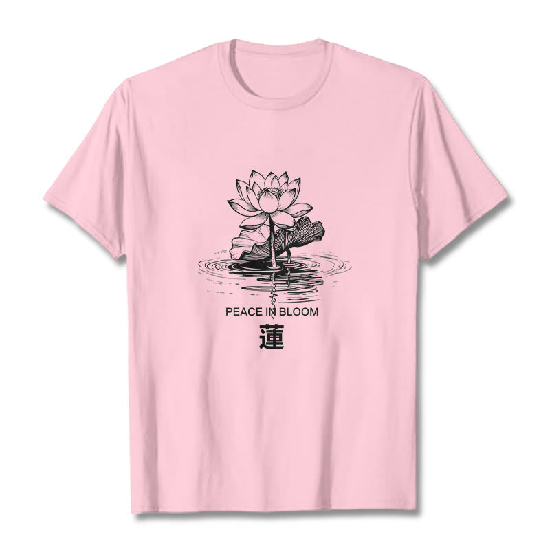 Buddha Stones Lotus Flower Lotus Leaf Ripple Pattern Tee Cotton T-shirt