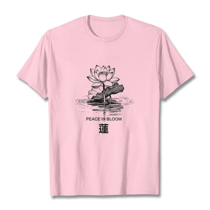 Buddha Stones Lotus Flower Lotus Leaf Ripple Pattern Tee Cotton T-shirt