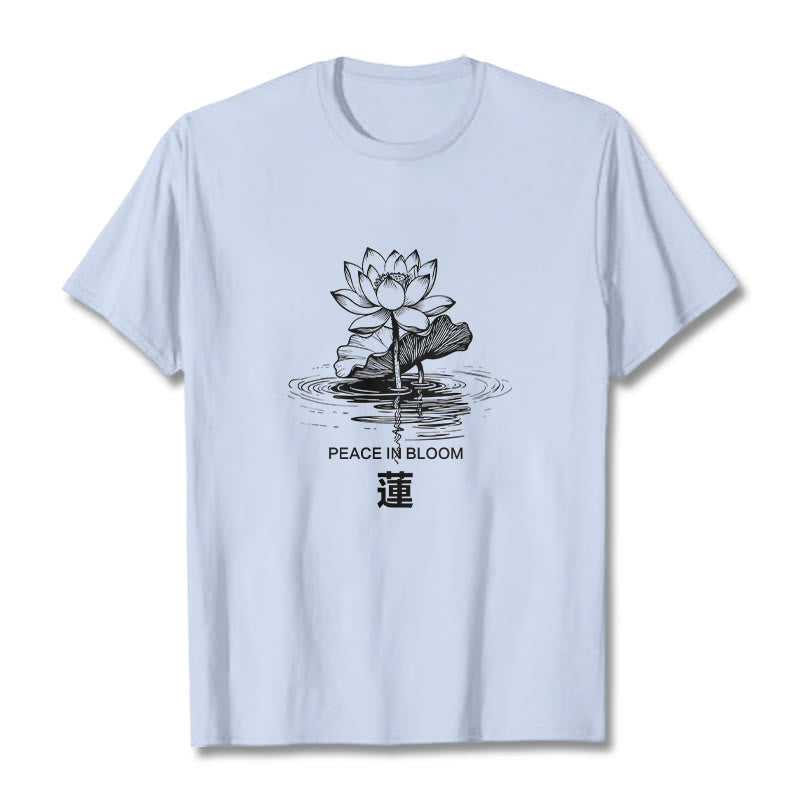 Buddha Stones Lotus Flower Lotus Leaf Ripple Pattern Tee Cotton T-shirt