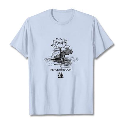 Buddha Stones Lotus Flower Lotus Leaf Ripple Pattern Tee Cotton T-shirt