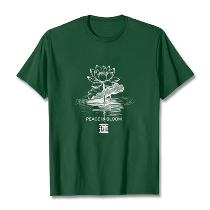 Buddha Stones Lotus Flower Lotus Leaf Ripple Pattern Tee Cotton T-shirt