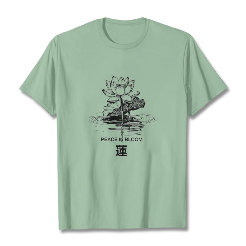 Buddha Stones Lotus Flower Lotus Leaf Ripple Pattern Tee Cotton T-shirt
