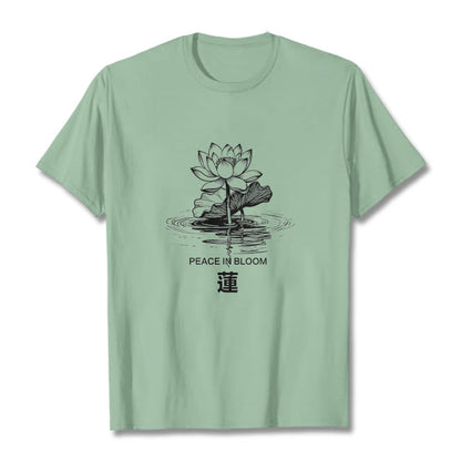 Buddha Stones Lotus Flower Lotus Leaf Ripple Pattern Tee Cotton T-shirt