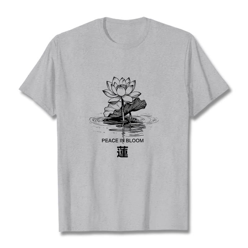 Buddha Stones Lotus Flower Lotus Leaf Ripple Pattern Tee Cotton T-shirt