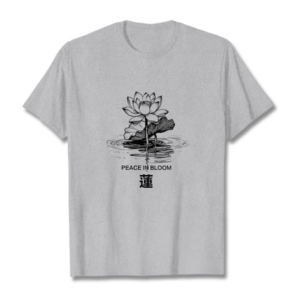 Buddha Stones Lotus Flower Lotus Leaf Ripple Pattern Tee Cotton T-shirt