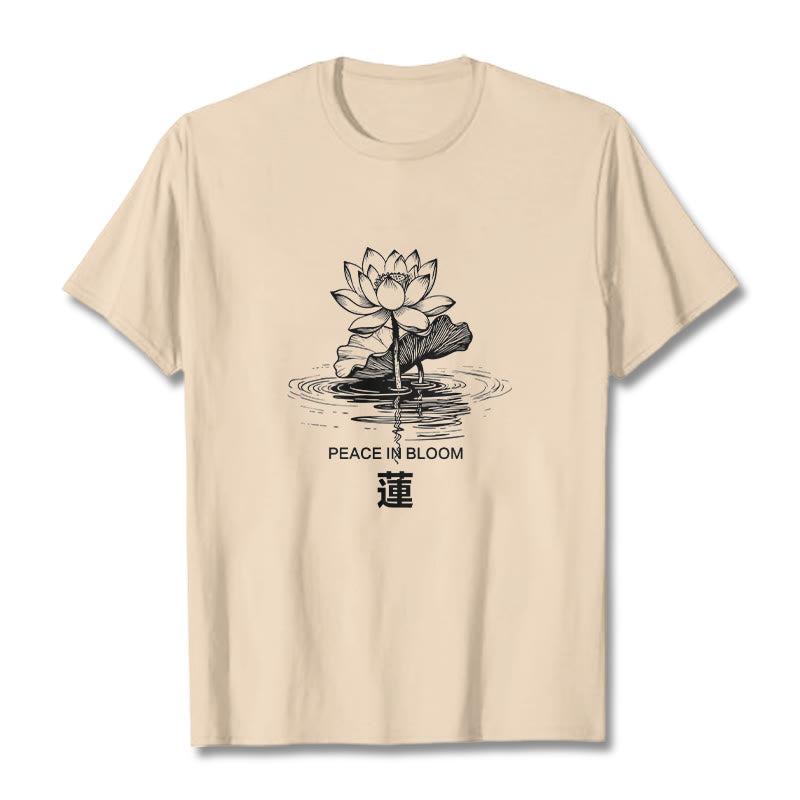 Buddha Stones Lotus Flower Lotus Leaf Ripple Pattern Tee Cotton T-shirt