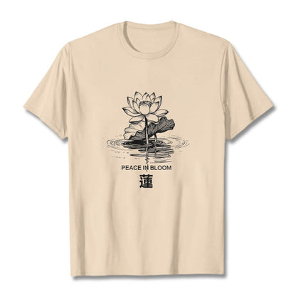 Buddha Stones Lotus Flower Lotus Leaf Ripple Pattern Tee Cotton T-shirt