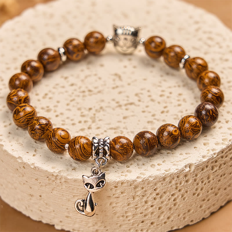 Buddha Stones Natural Stone Kitten Cat Head Protection Bracelet