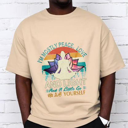Buddha Stones Vivid Lotus Flower Meditator Sunset Pattern Tee Cotton T-shirt