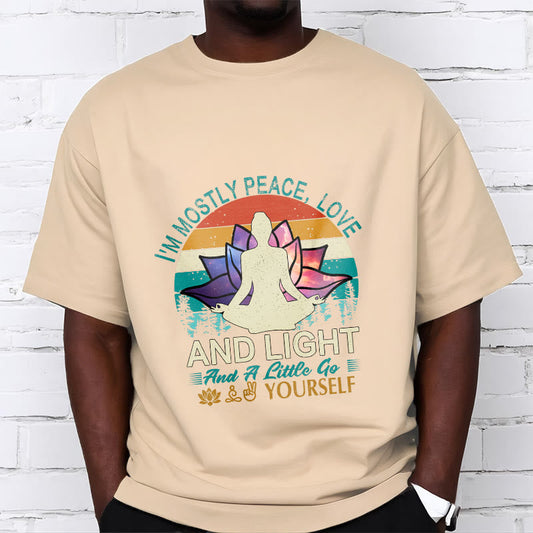 Buddha Stones Vivid Lotus Flower Meditator Sunset Pattern Tee Cotton T-shirt