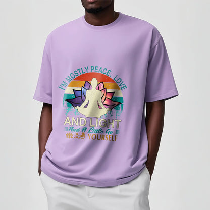 Buddha Stones Vivid Lotus Flower Meditator Sunset Pattern Tee Cotton T-shirt