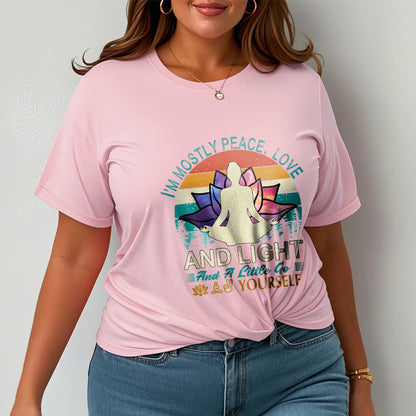 Buddha Stones Vivid Lotus Flower Meditator Sunset Pattern Tee Cotton T-shirt