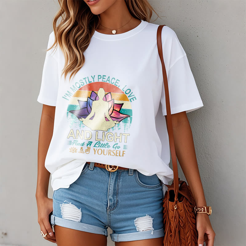 Buddha Stones Vivid Lotus Flower Meditator Sunset Pattern Tee Cotton T-shirt