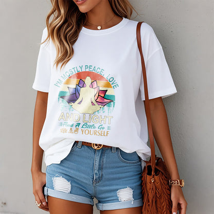 Buddha Stones Vivid Lotus Flower Meditator Sunset Pattern Tee Cotton T-shirt