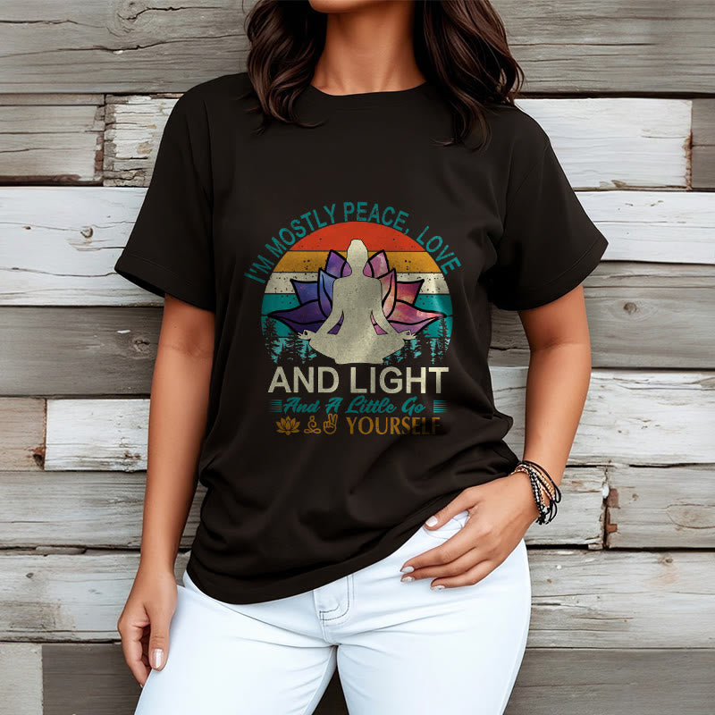 Buddha Stones Vivid Lotus Flower Meditator Sunset Pattern Tee Cotton T-shirt