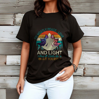 Buddha Stones Vivid Lotus Flower Meditator Sunset Pattern Tee Cotton T-shirt