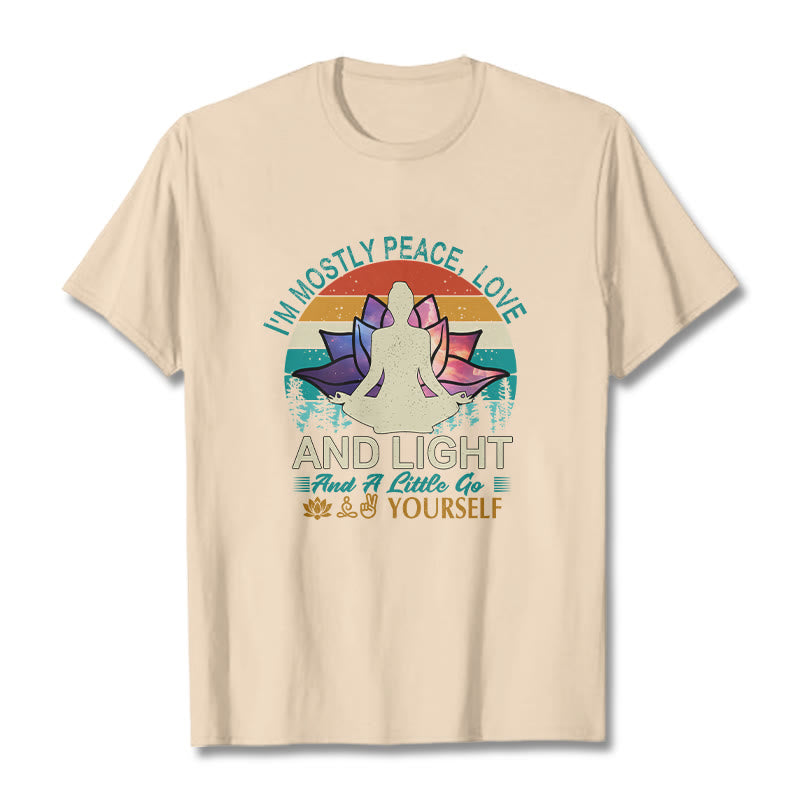 Buddha Stones Vivid Lotus Flower Meditator Sunset Pattern Tee Cotton T-shirt