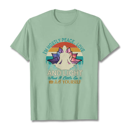 Buddha Stones Vivid Lotus Flower Meditator Sunset Pattern Tee Cotton T-shirt