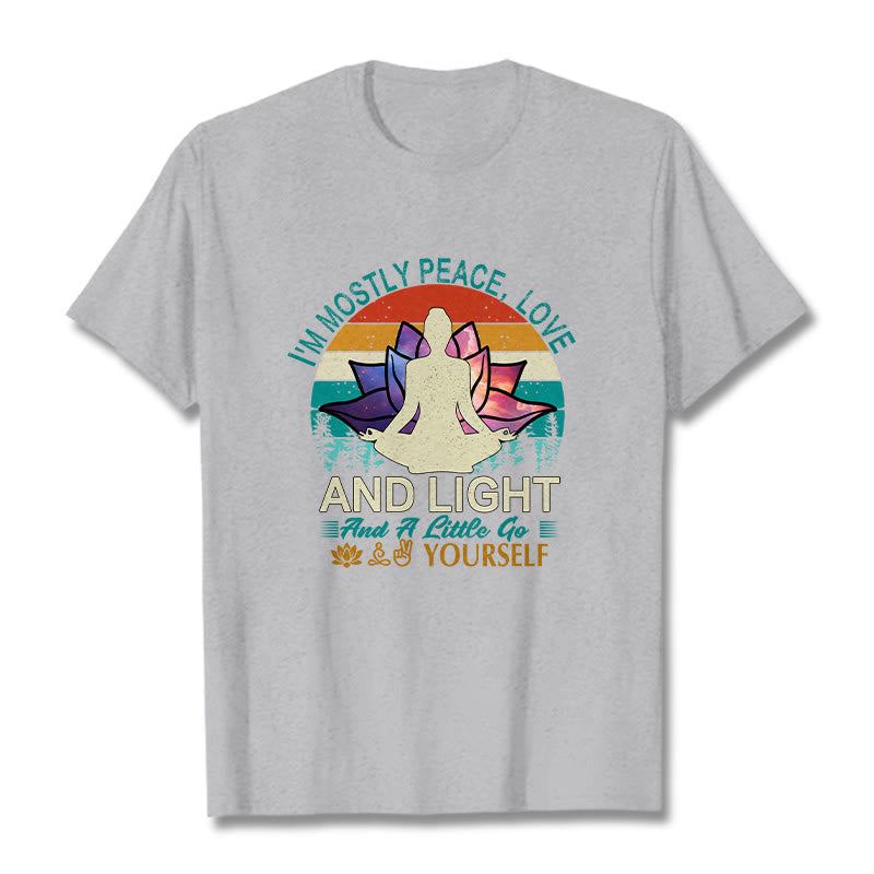 Buddha Stones Vivid Lotus Flower Meditator Sunset Pattern Tee Cotton T-shirt
