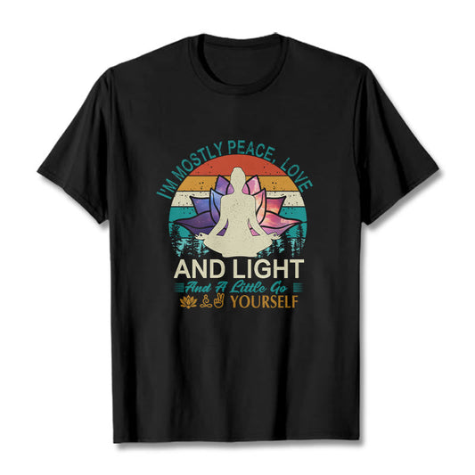 Buddha Stones Vivid Lotus Flower Meditator Sunset Pattern Tee Cotton T-shirt